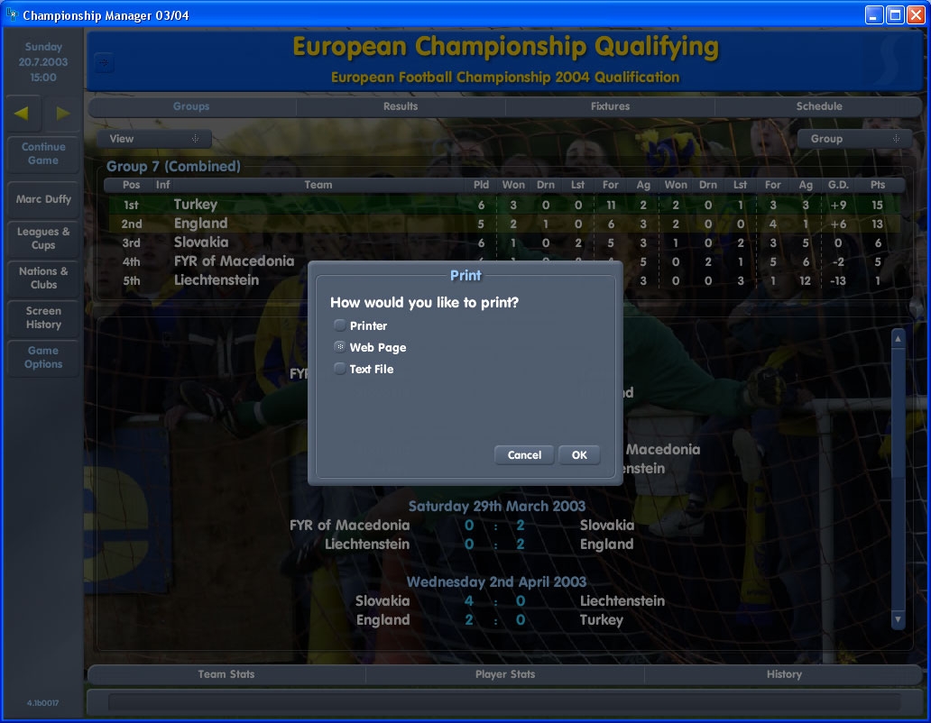Скриншот из игры Championship Manager Season 03/04 под номером 1