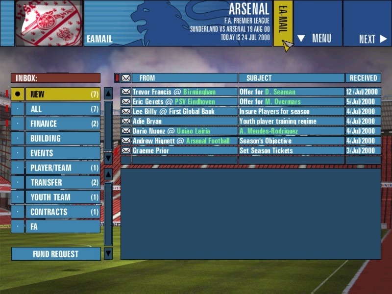 Скриншот из игры F.A. Premier League Football Manager 2001 под номером 5