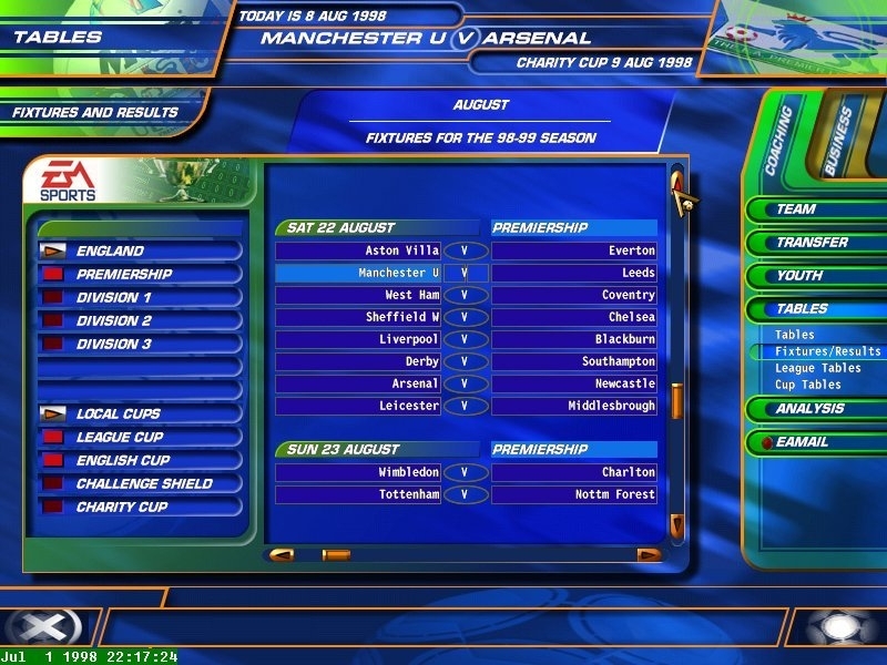 Скриншот из игры F.A. Premier League Football Manager 98 под номером 5