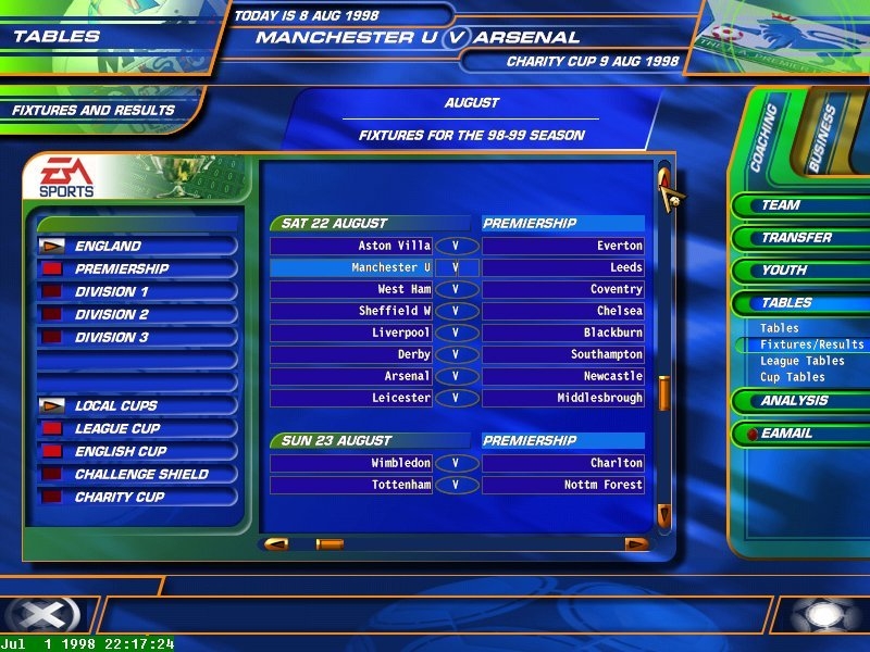 Скриншот из игры F.A. Premier League Football Manager 99 под номером 6