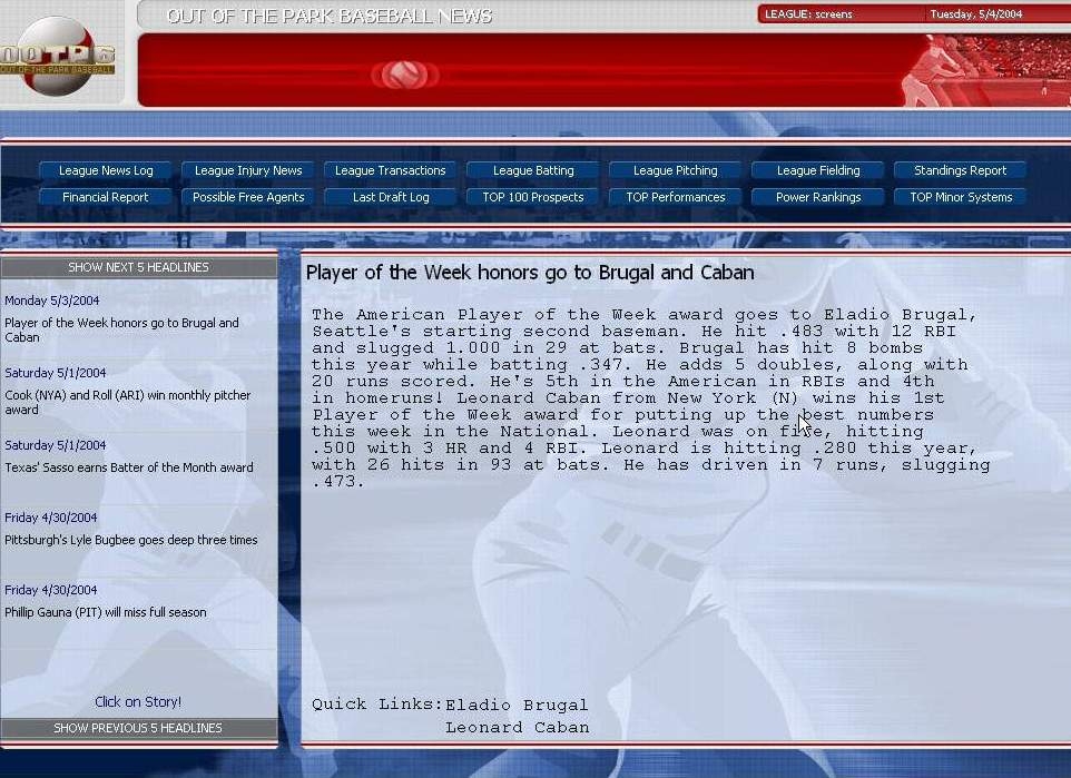 Скриншот из игры Out of the Park Baseball 6 под номером 2
