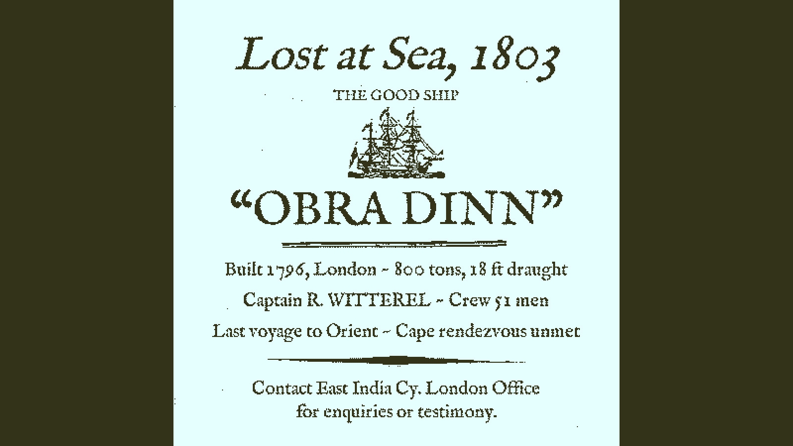 Скриншот из игры Return of the Obra Dinn под номером 1