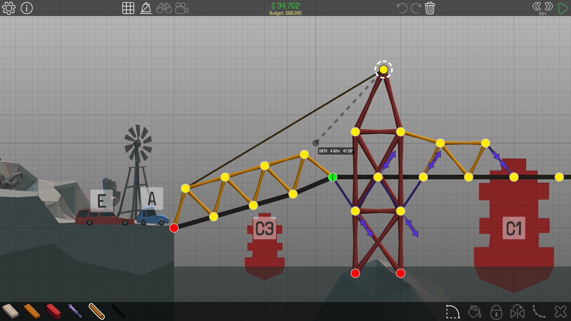 Скриншот из игры Poly Bridge под номером 1