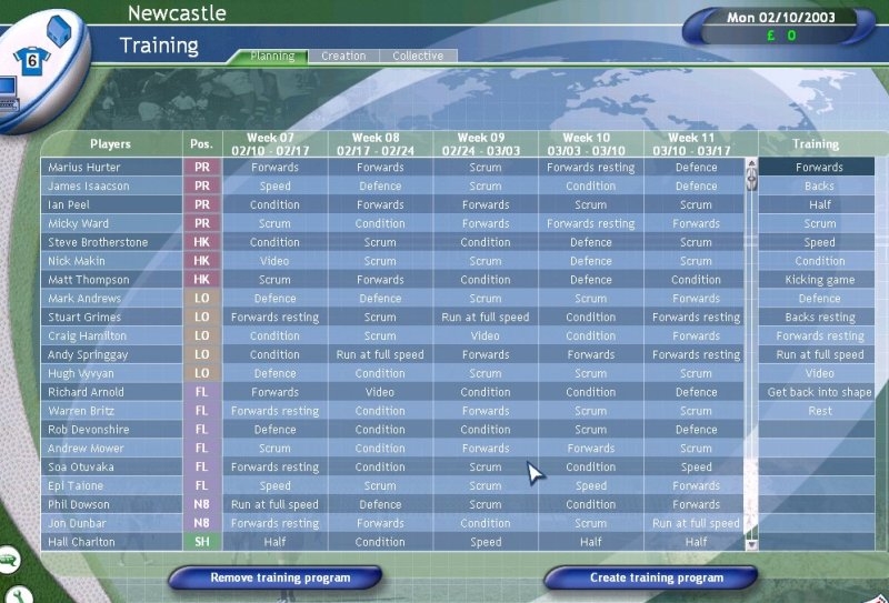 Скриншот из игры Pro Rugby Manager 2004 под номером 20