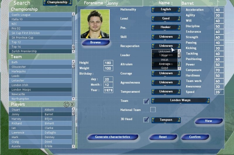 Скриншот из игры Pro Rugby Manager 2004 под номером 80