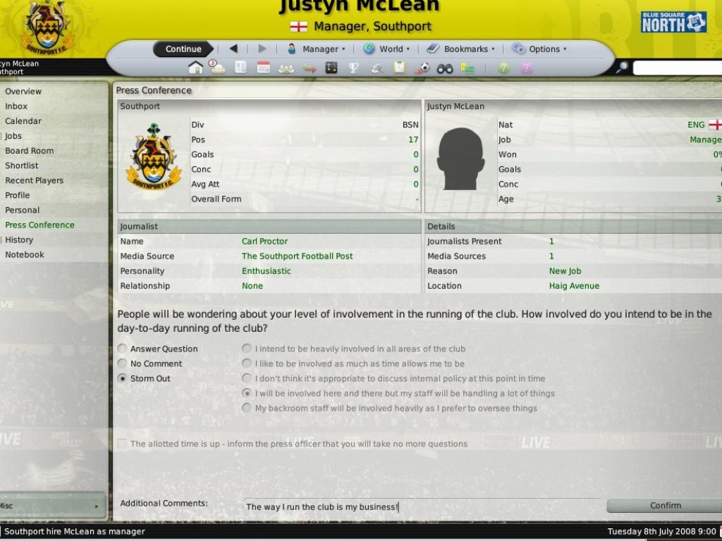Скриншот из игры Football Manager 2009 под номером 15