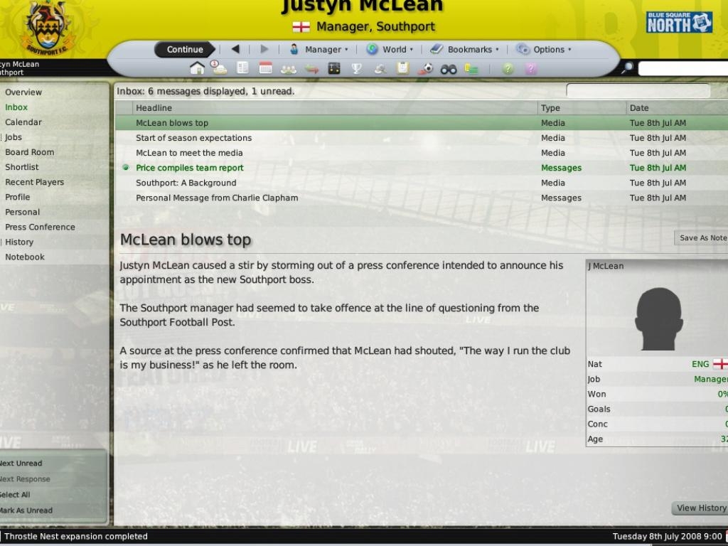 Скриншот из игры Football Manager 2009 под номером 2