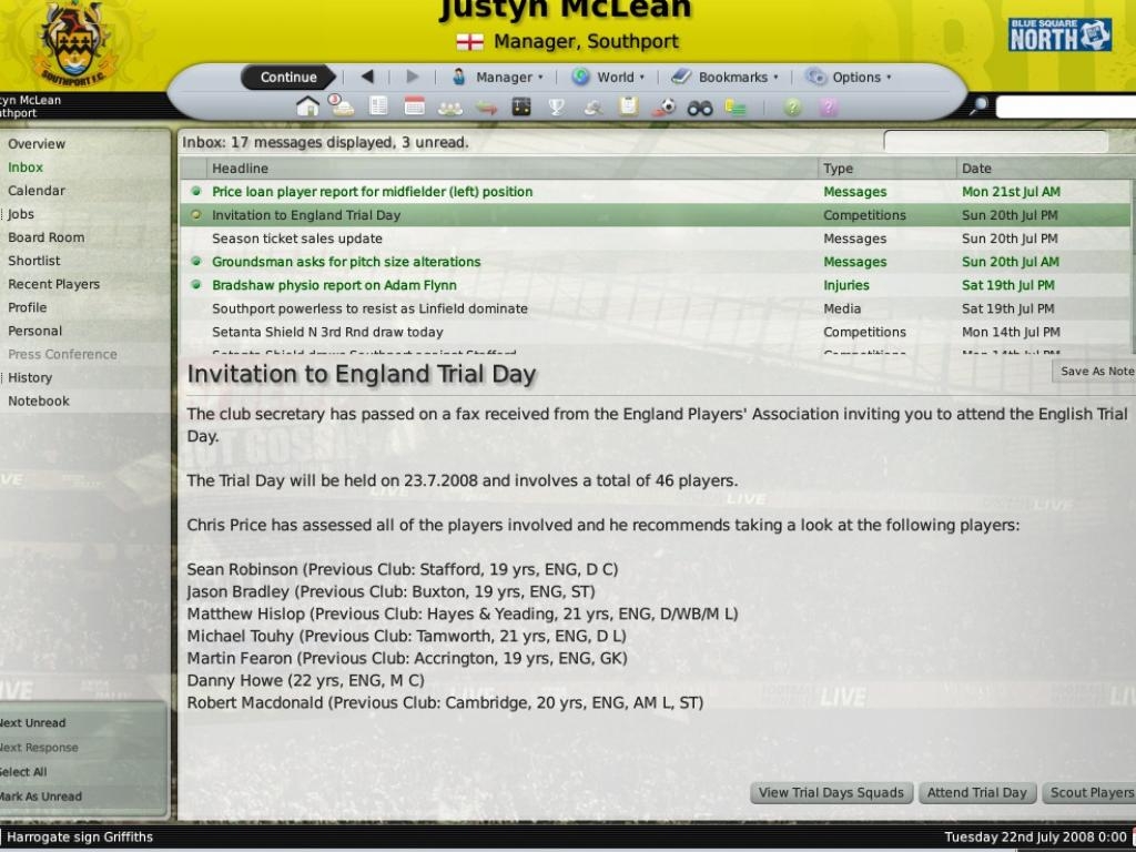 Скриншот из игры Football Manager 2009 под номером 3