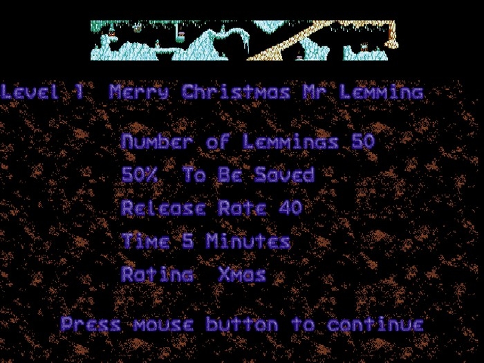 Скриншот из игры Holiday Lemmings 1993 под номером 20