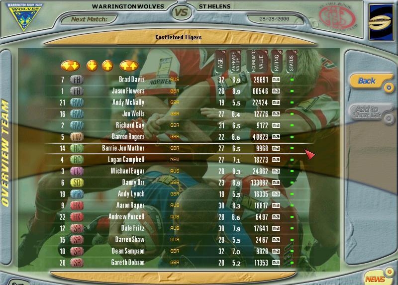 Скриншот из игры Super League Championship Rugby Manager под номером 3