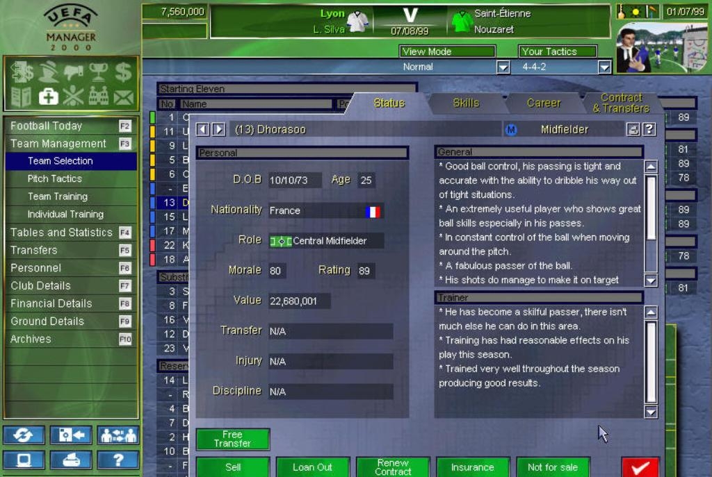 Скриншот из игры UEFA Manager 2000 под номером 16