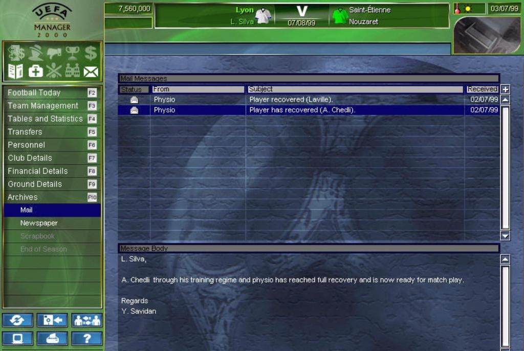 Скриншот из игры UEFA Manager 2000 под номером 20