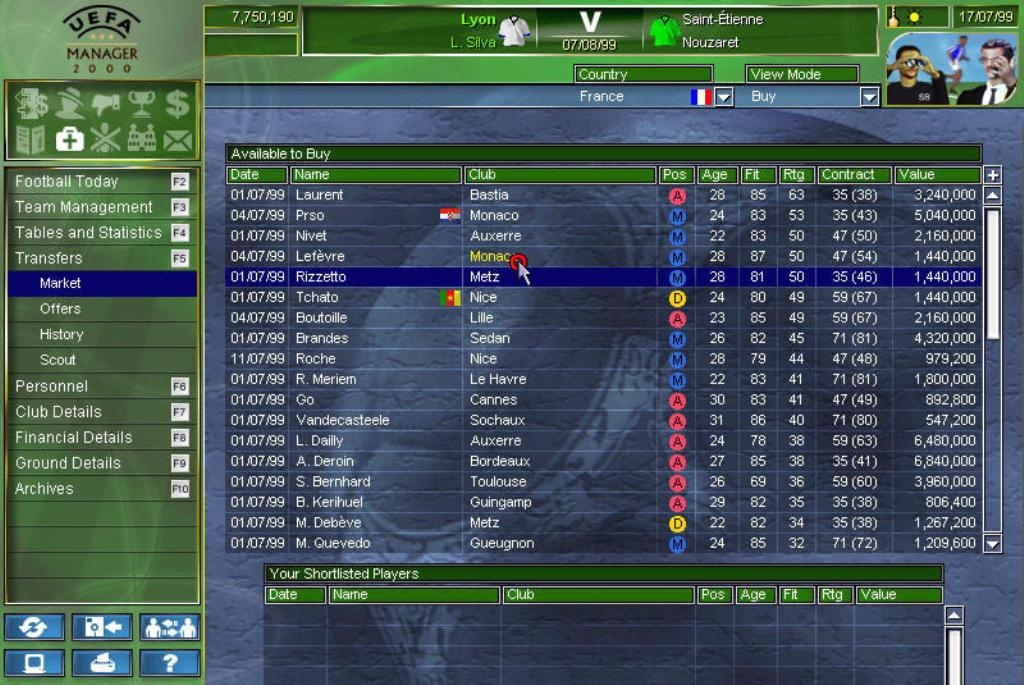 Скриншот из игры UEFA Manager 2000 под номером 24