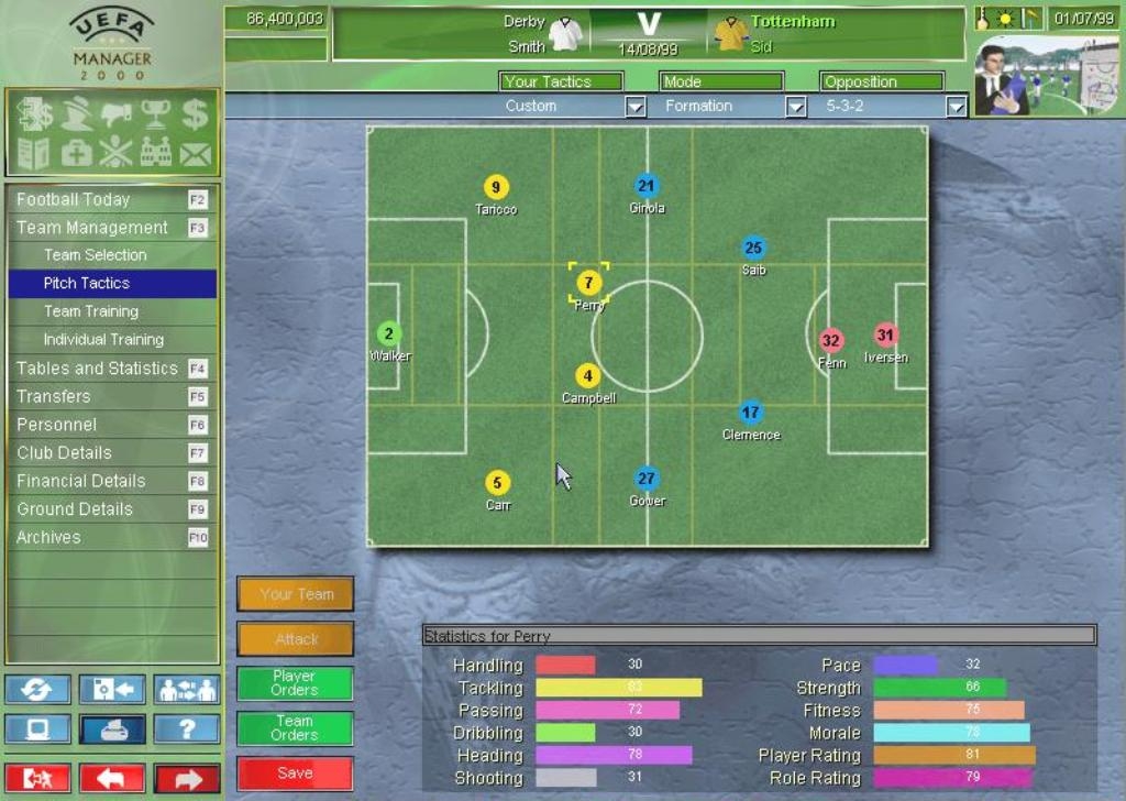 Скриншот из игры UEFA Manager 2000 под номером 5