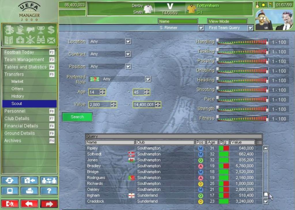 Скриншот из игры UEFA Manager 2000 под номером 7