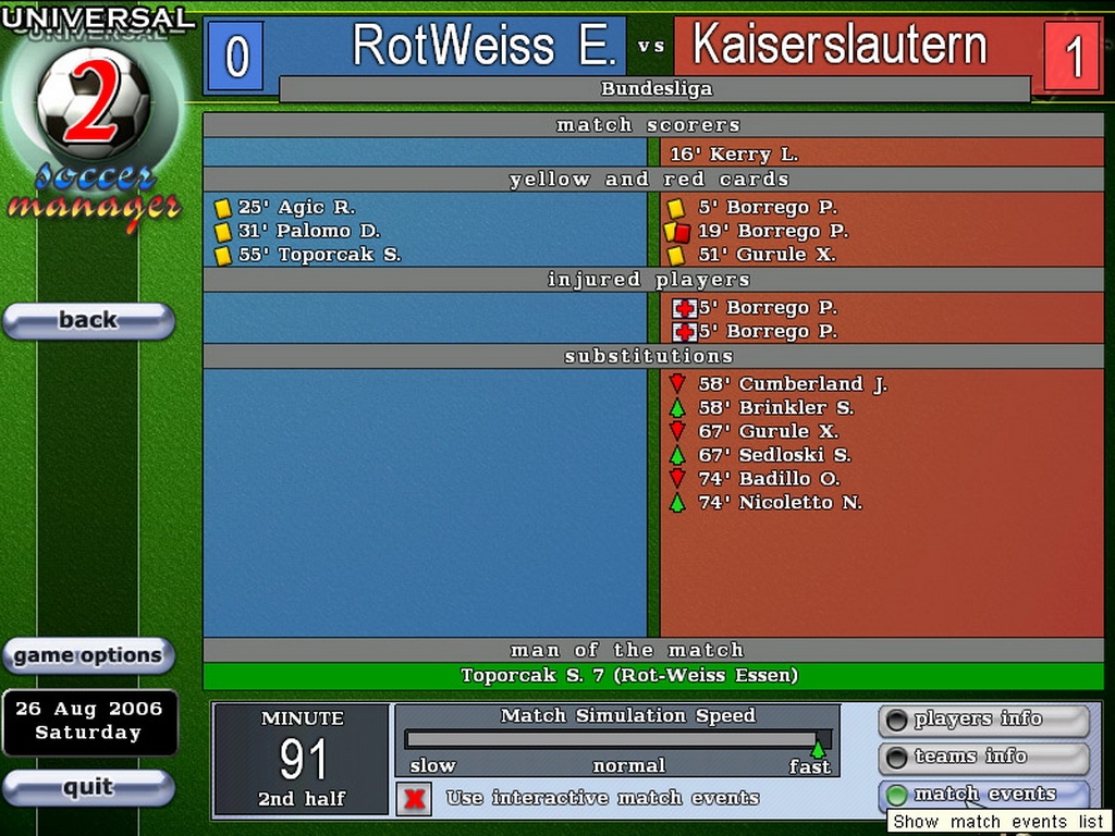 Скриншот из игры Universal Soccer Manager 2 под номером 1