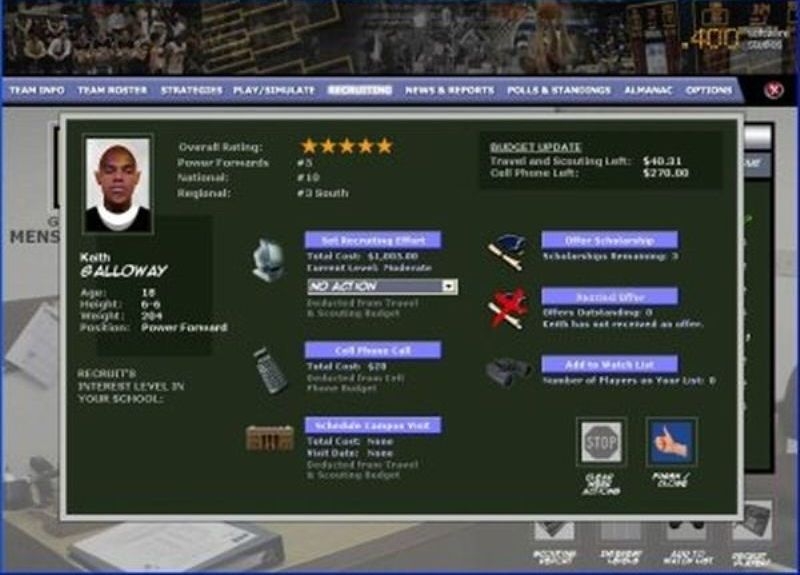 Скриншот из игры Tournament Dreams College Basketball под номером 12