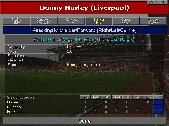 Скриншот из игры Championship Manager Season 97/98