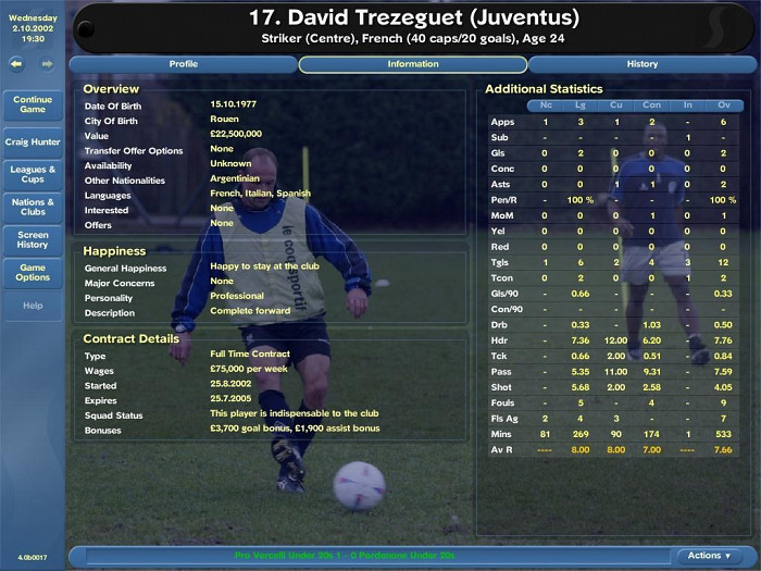 Скриншот из игры Championship Manager 4