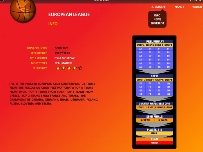 Скриншот из игры World Basketball Manager 2009
