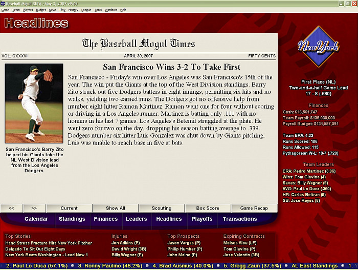 Скриншот из игры Baseball Mogul 2008