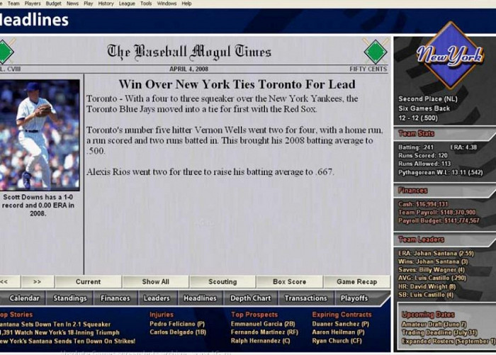 Скриншот из игры Baseball Mogul 2010