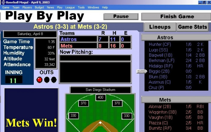 Скриншот из игры Baseball Mogul 2004