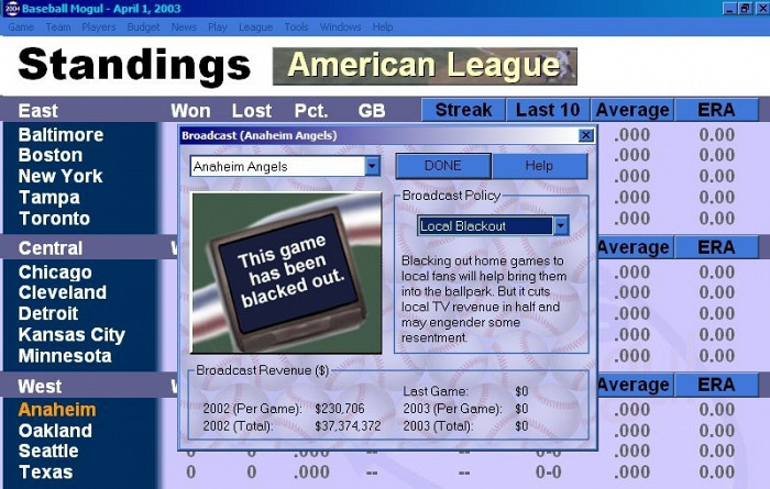 Скриншот из игры Baseball Mogul 2004