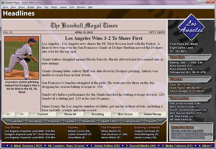 Скриншот из игры Baseball Mogul 2011