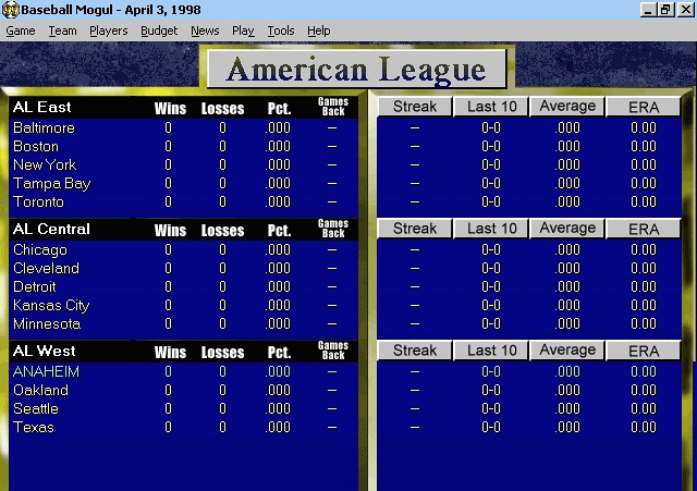 Скриншот из игры Baseball Mogul '99