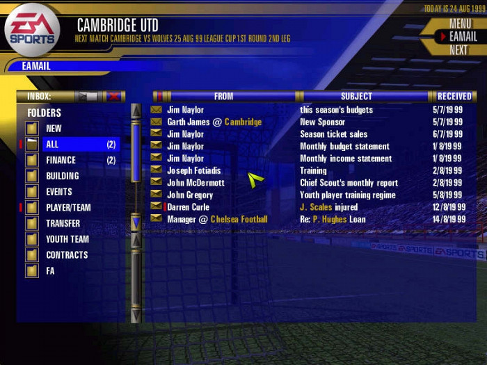 Скриншот из игры F.A. Premier League Football Manager 2000