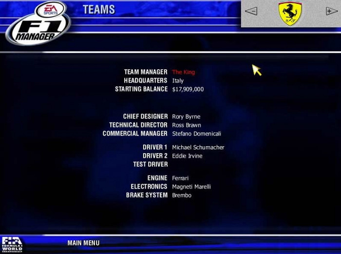 Скриншот из игры F1 Manager 2000