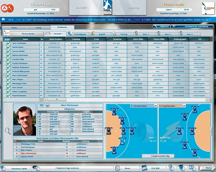 Скриншот из игры Handball Manager 2008