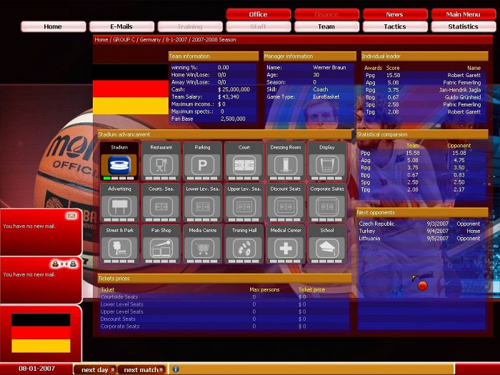 Скриншот из игры FIBA Basketball Manager 2008