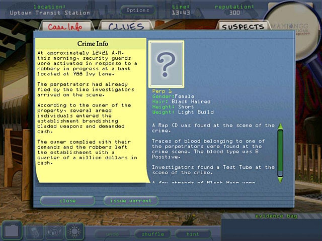 Скриншот из игры Mahjongg Investigations: Under Suspicion