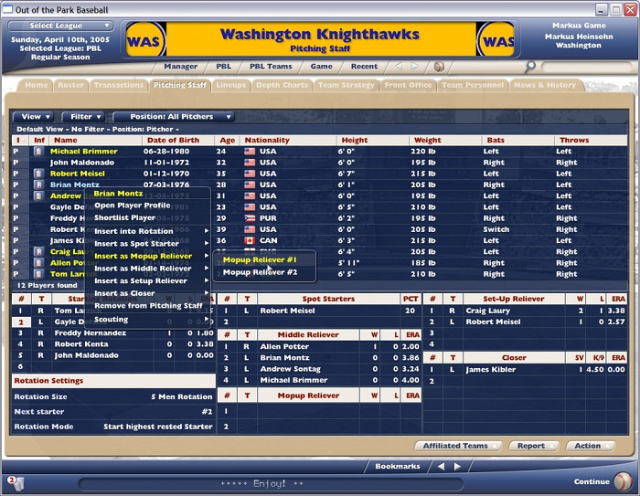 Скриншот из игры Out of the Park Baseball 2006