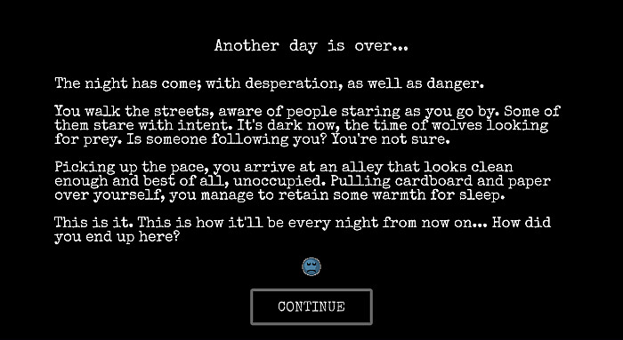 Скриншот из игры CHANGE: A Homeless Survival Experience