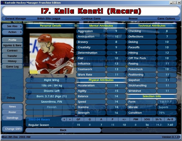 Скриншот из игры NHL Eastside Hockey Manager