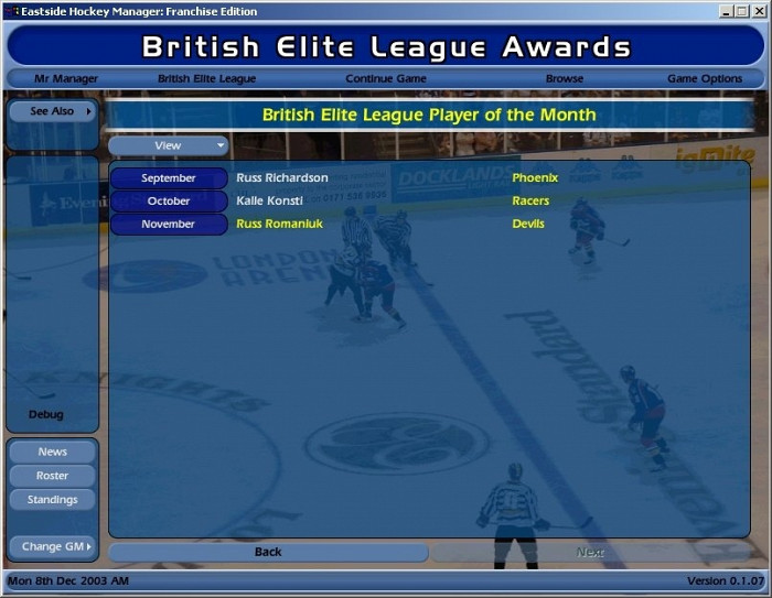 Скриншот из игры NHL Eastside Hockey Manager