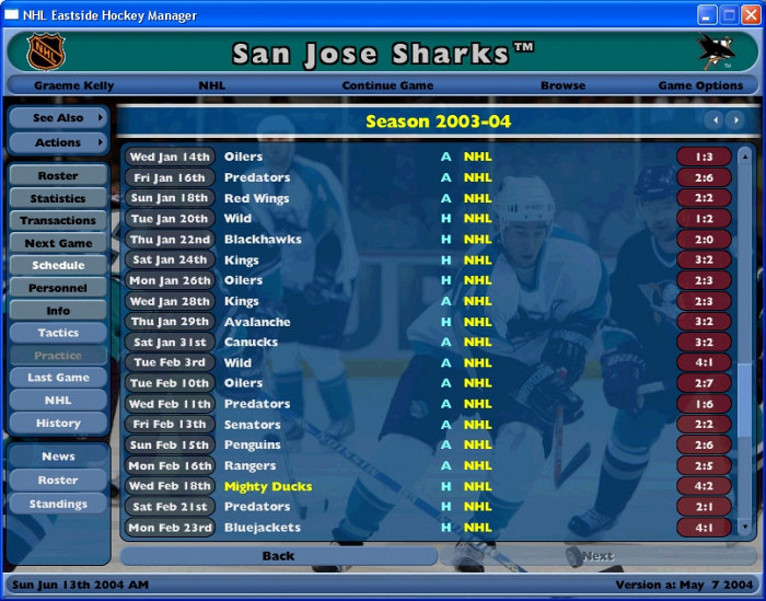 Скриншот из игры NHL Eastside Hockey Manager