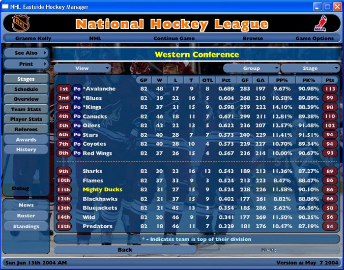 Скриншот из игры NHL Eastside Hockey Manager