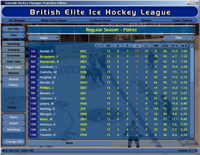 Скриншот из игры NHL Eastside Hockey Manager