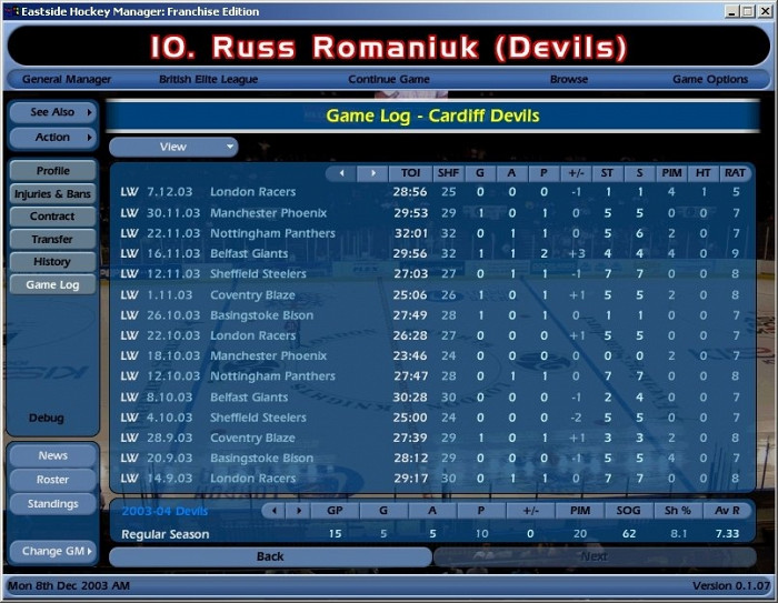 Скриншот из игры NHL Eastside Hockey Manager