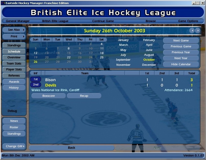 Скриншот из игры NHL Eastside Hockey Manager