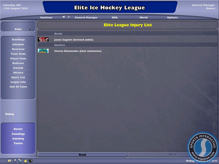 Скриншот из игры NHL Eastside Hockey Manager 2005