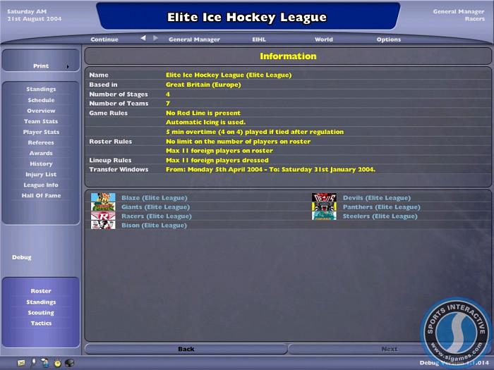 Скриншот из игры NHL Eastside Hockey Manager 2005