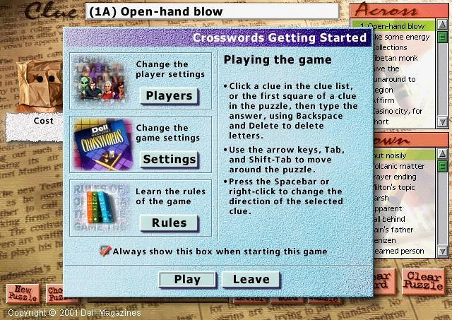 Скриншот из игры Dell Magazines Crossword