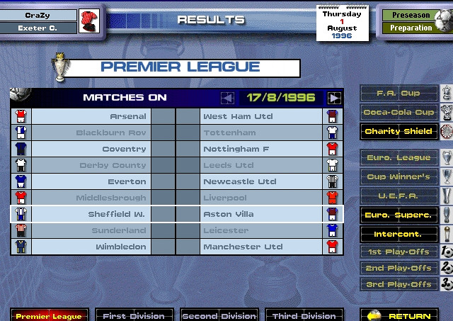 Скриншот из игры Premier Manager '97