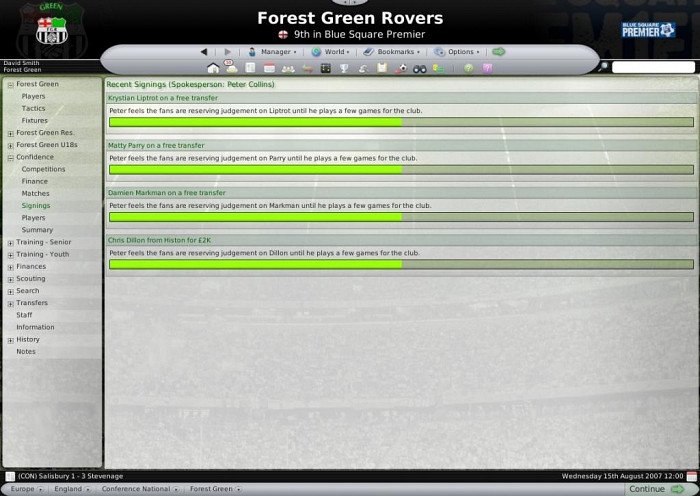 Скриншот из игры Football Manager 2007