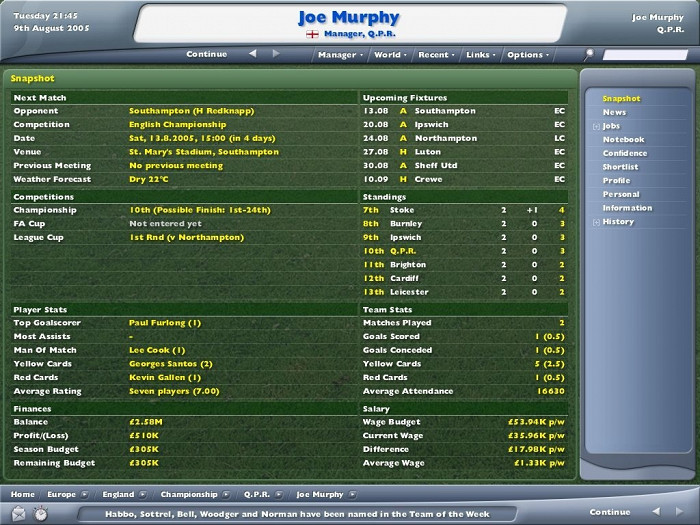 Скриншот из игры Football Manager 2006